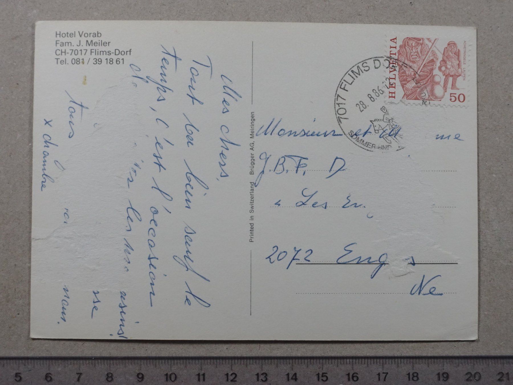 Ansichtskarten: Flims, 1986, Hotel Vorab – Gebraucht aus Lenzburg von fh1 1