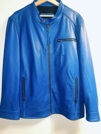 Giacca nuova in vera pelle blu elettrico XL 