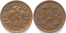 Schweiz 2 Rappen 1934 Bronze SELTENES JAHR! ERHALTUNG! vz