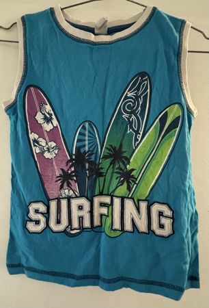 Surf's Up! Blue "Surfing" Tank Top - Size 128 🏖️