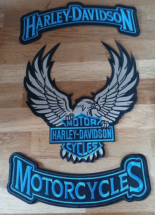Harley-Davidson Toppe: 3 Patchs brodés Harley-Davidson Aigle J125 – Nuovo e nell'imballaggio originale da Allens venduto da MADE.IN.ROCK.N.ROLL 1
