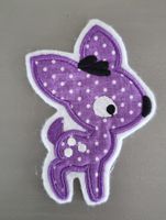 Aufnäher Appli Bambi lila Reh Patches Handarbeit waschbar
