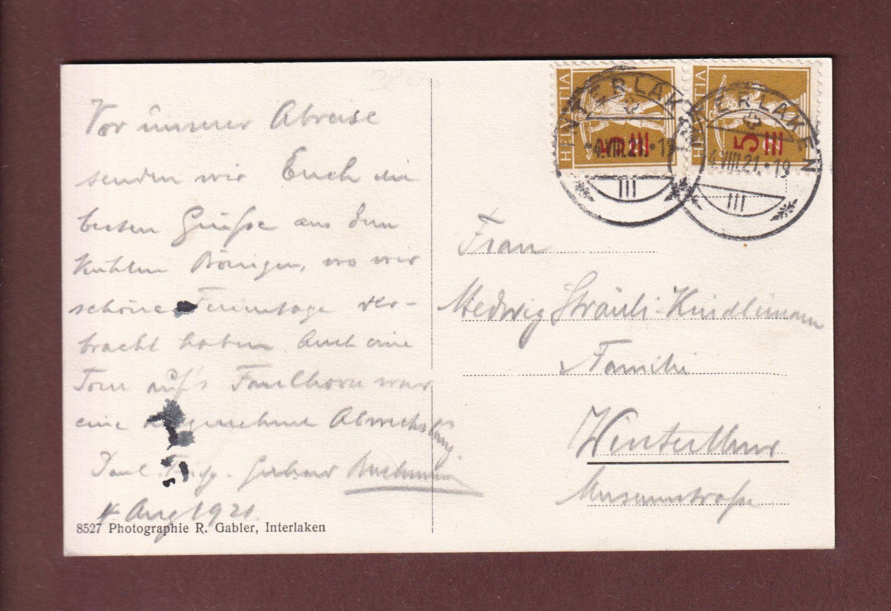 Cartoline postali: BÖNIGEN am Brienzersee - 1921 – Usato da Pully venduto da nicecards-shop 1