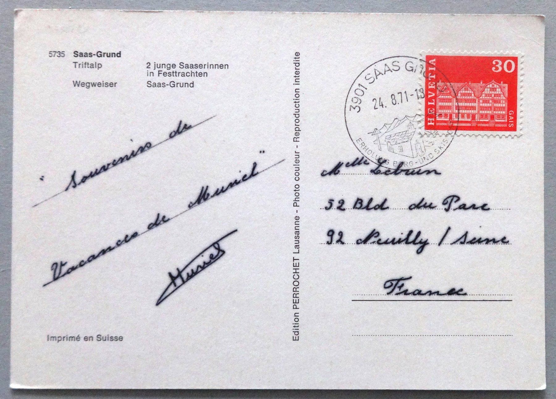 Cartes postales: Saas Grund – D'occasion à Fétigny par Billy2miny 1