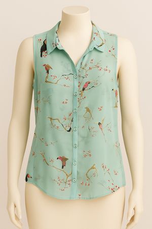 Sommerbluse Chicorée Gr. XS Vögel transparent