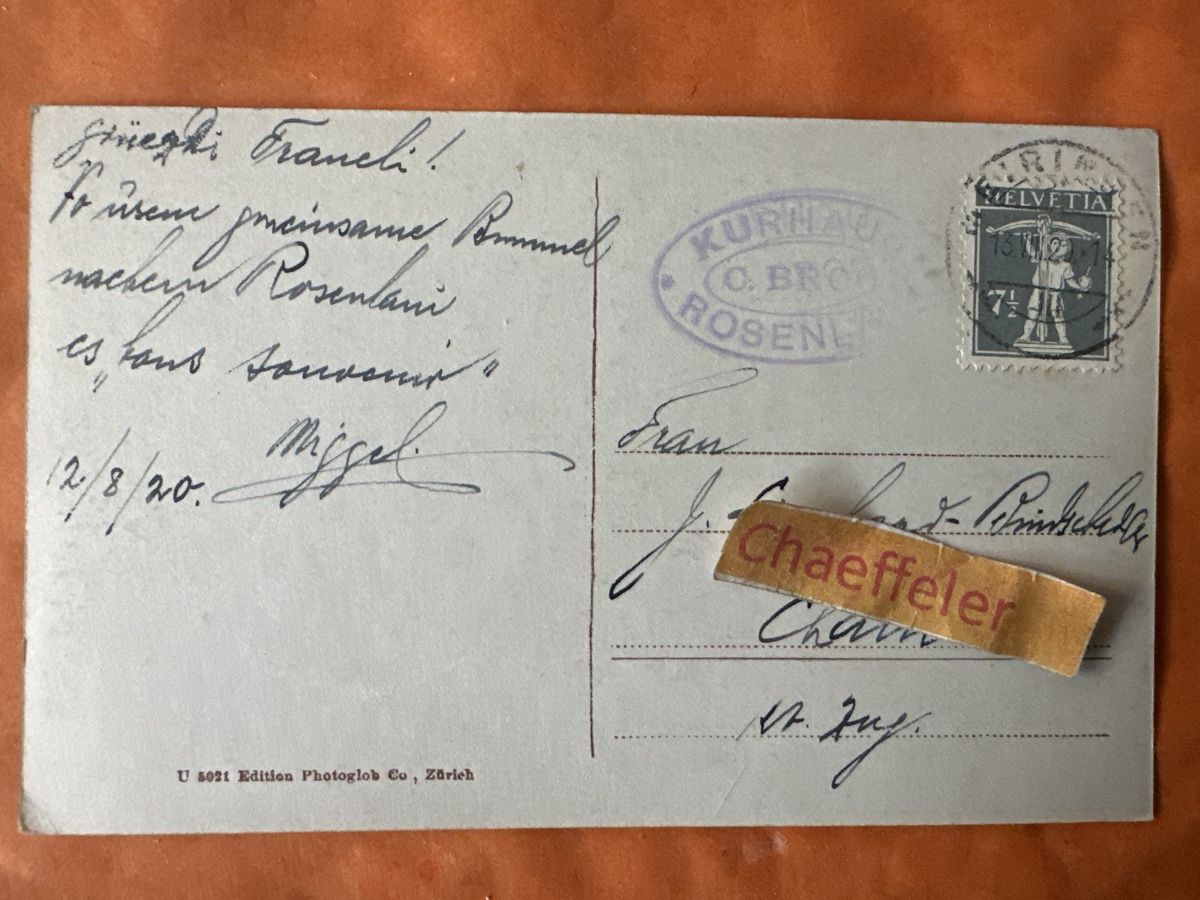 Cartoline postali: 1920 Alte Ansichtskarte Rosenlauigletscher Dossenh. 3140 m – Usato da Zürich venduto da Chaeffeler 1