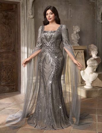 Abendkleid Lang Grau Grösse 44-46