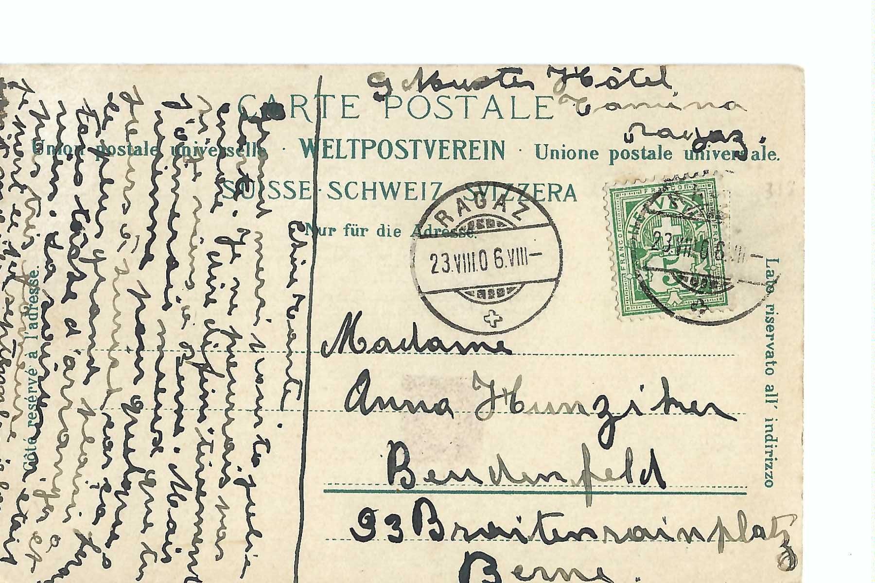 Ansichtskarten: Ragaz Ruine Freudenberg mit Bergen 1906 – Gebraucht aus Thun von 44wart 1