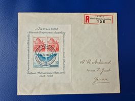 Brief Sonderblock Nat. Briefmarkenausstellung Aarau 1938