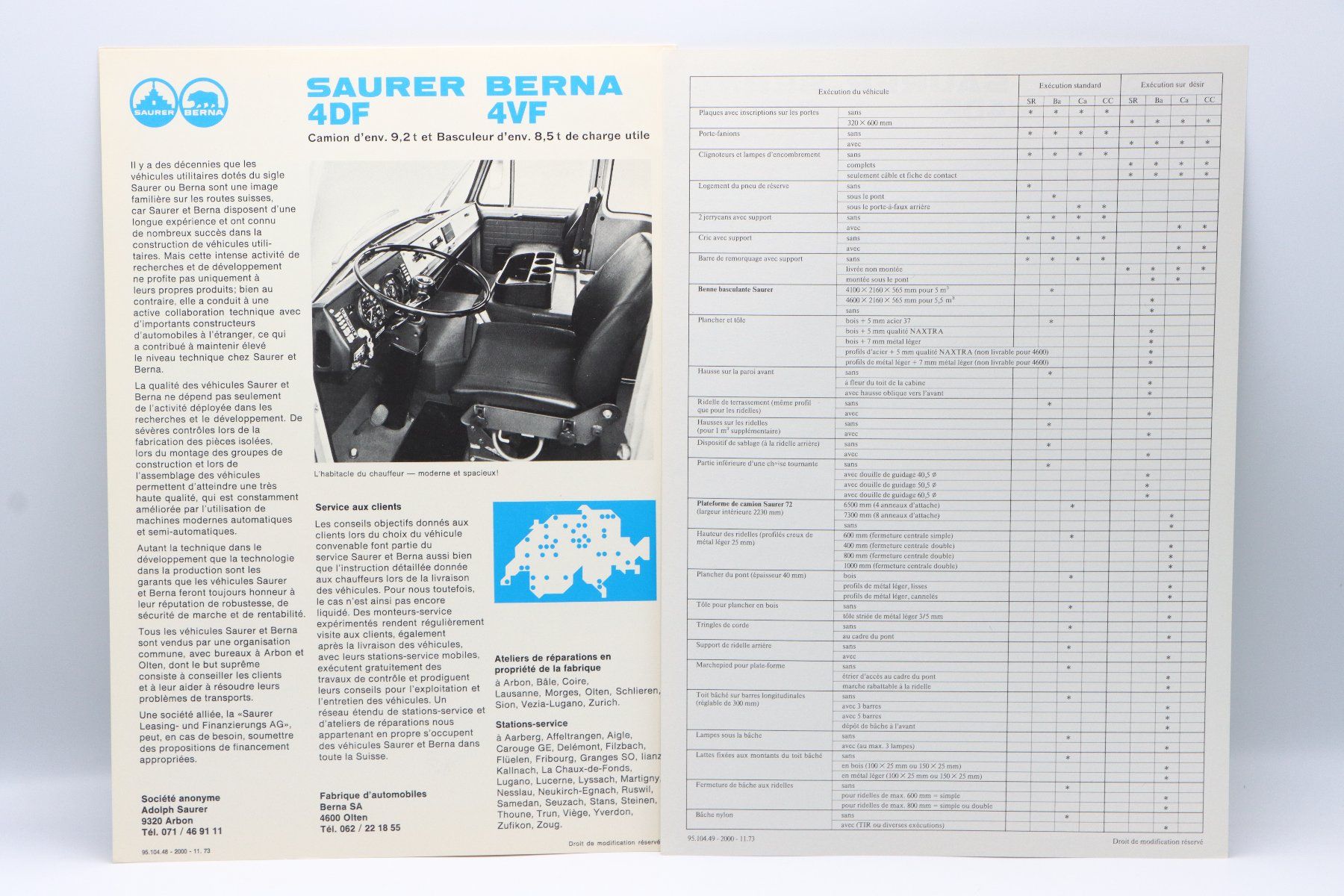 Saurer Documents: Saurer Berna 4DF / 4VF 1973 Prospekt – D'occasion à Bühl b.Aarberg par Collectorpassions 1