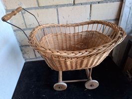 Puppenwagen Weide Holz Griff gebraucht