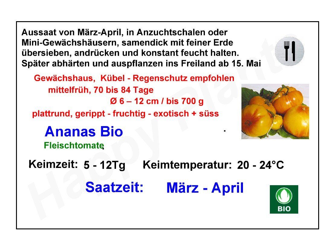 Piante & sementi: Ananas Bio - Fleischtomate - 20 Samen – Nuovo e nell'imballaggio originale da Sumiswald venduto da Cham14559 2