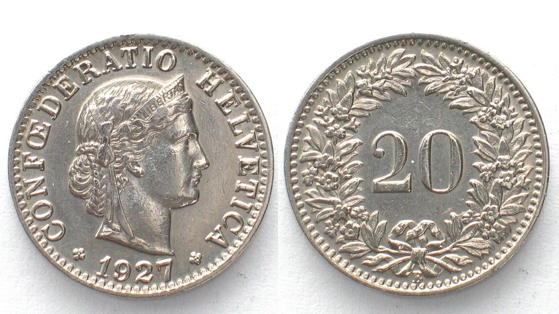 Tutti le monete: CH 20 Rappen 1927 unz!!! – Usato da Riehen venduto da sesambestcoins2004