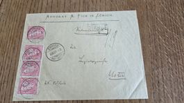 1881 4x Sitzende 10 Rp. Helvetia 1x3er Streifen Briefausschn