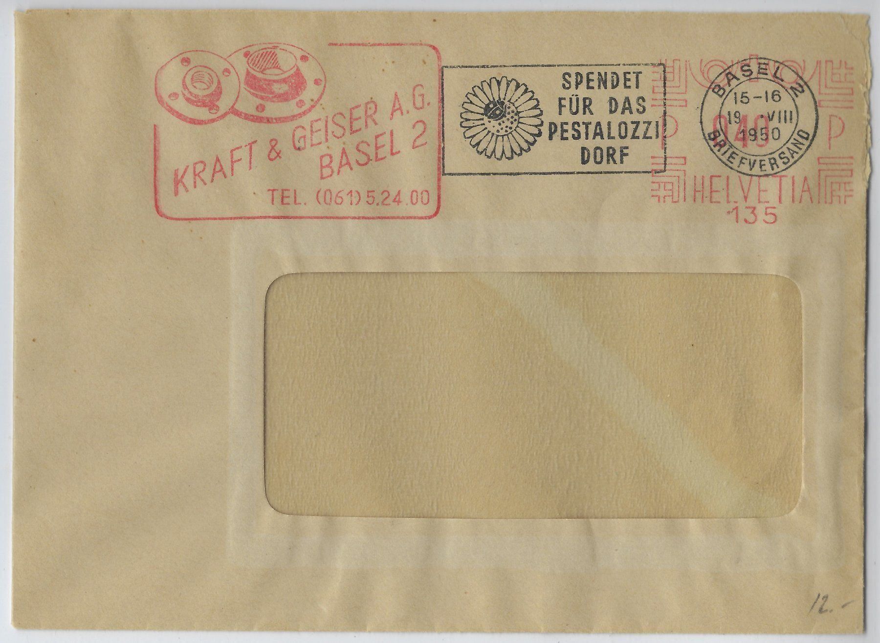 Tutti i francobolli: 1950 Absenderfreistempel Kraft & Geiser Basel – Usato da Morgarten venduto da mech58