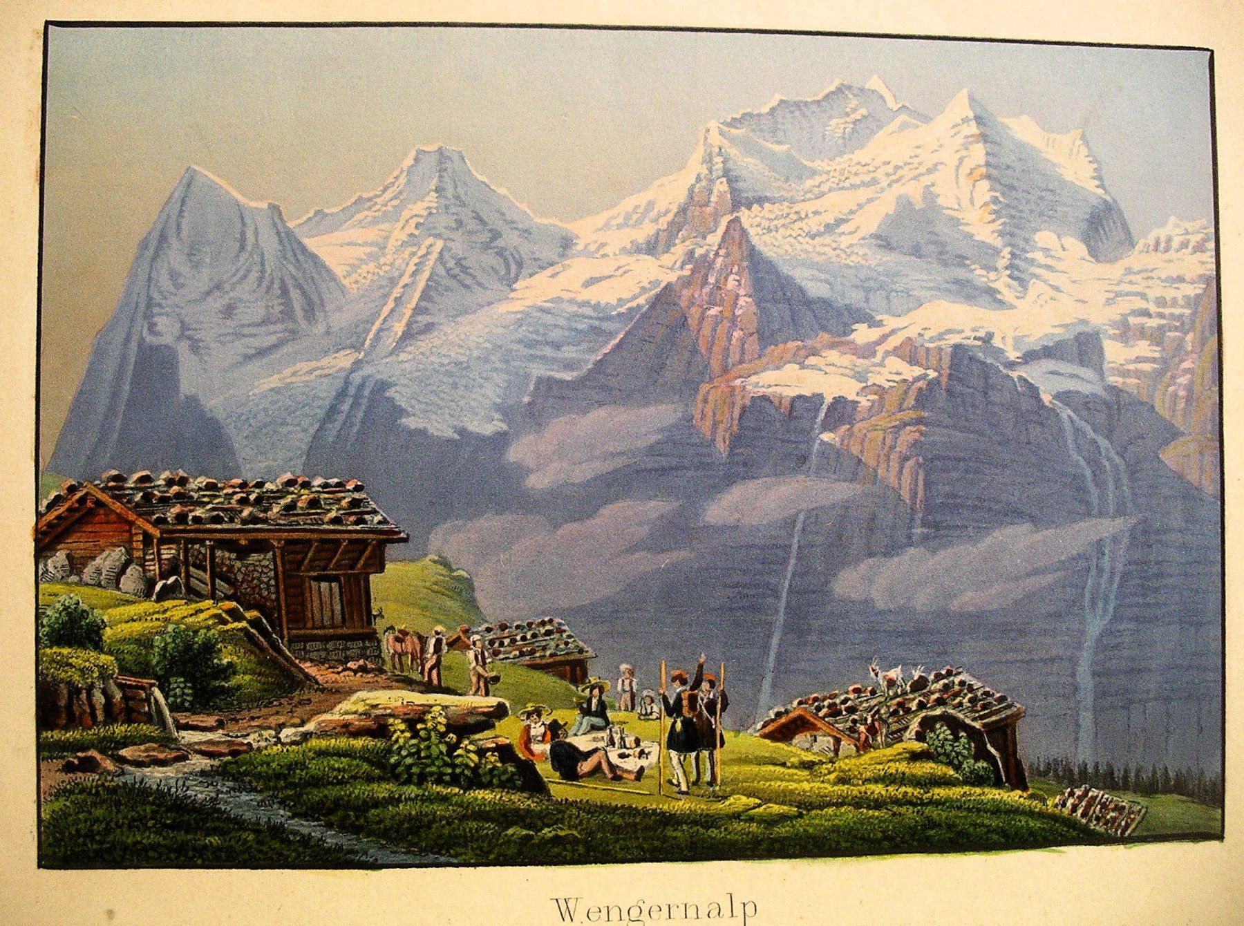 Incisioni: Aquatinta von DICKEMANN, WENGERNALP, Eiger Mönch & Jungfrau – Usato da Oberhofen am Thunersee venduto da luuping99