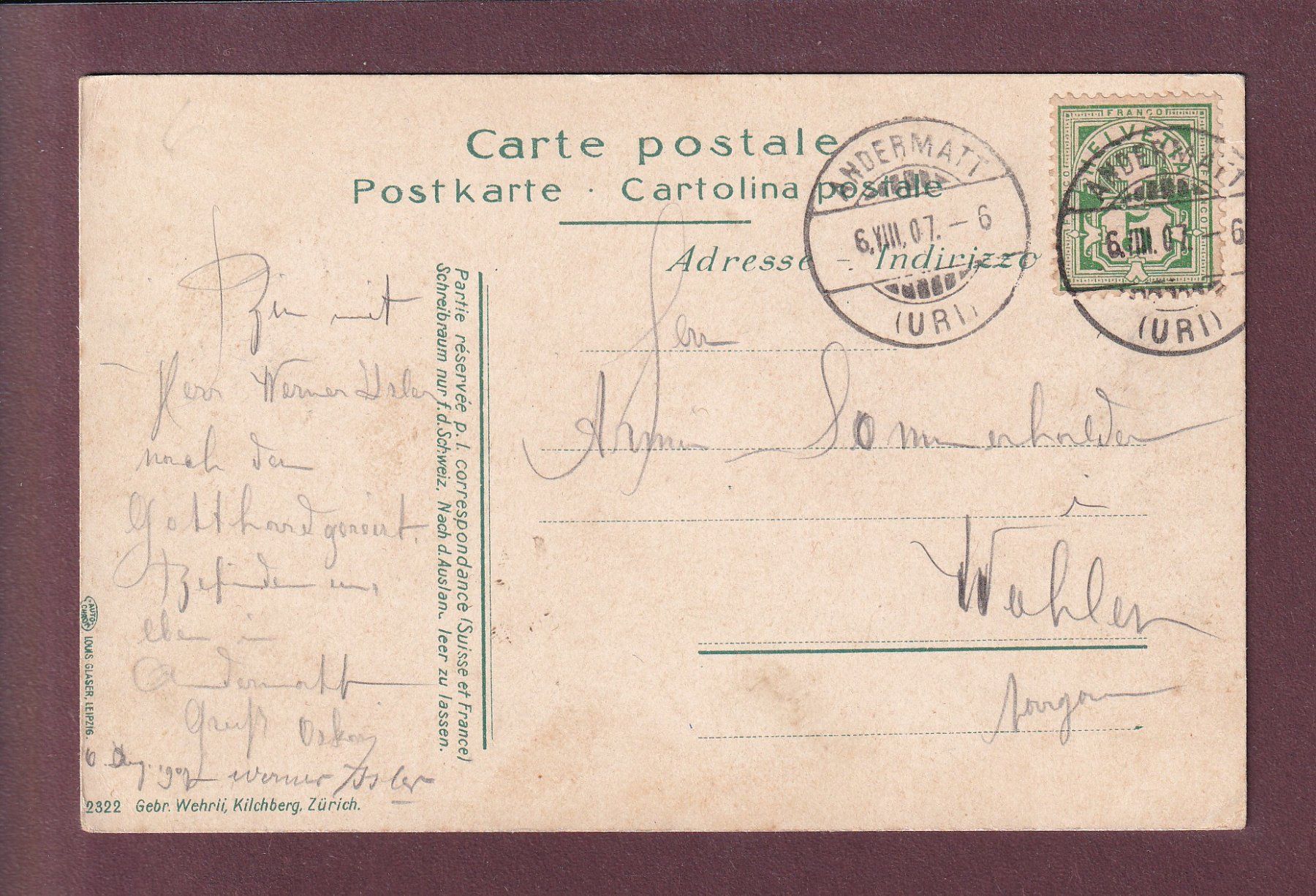 Ansichtskarten: TEUFELSBRÜCKE - Kutsche - 1907 – Gebraucht aus Pully von nicecards 1