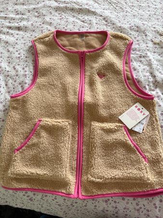 Roxy Teddy Weste neubeige mit pinkem Rand