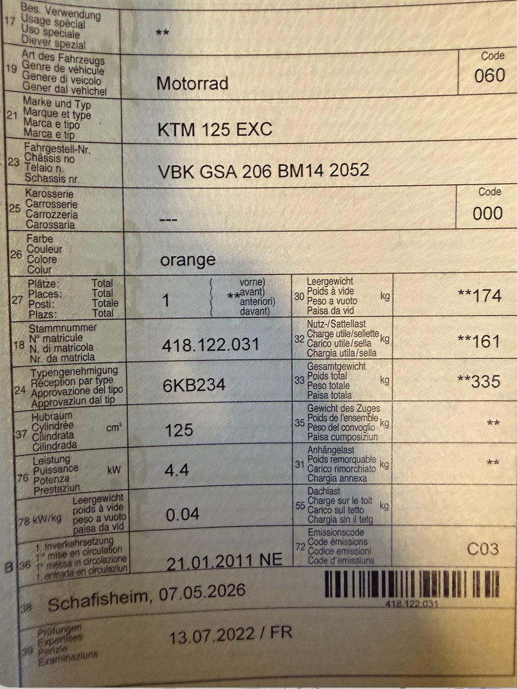 KTM Strada: KTM Exc 125 2011 – Usato da Reitnau venduto da Qsi 2