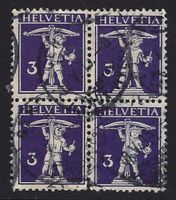 1910 Tellknabe 3 Rp. 4er-Block ⊞ gestempelt ʘ ZNr. 124