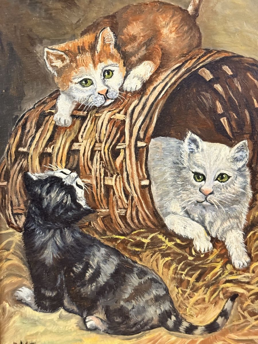 Dipinti: Drei Katzen - Ölgemälde - P. Wittwer – Usato da Solothurn venduto da NUVICO 3