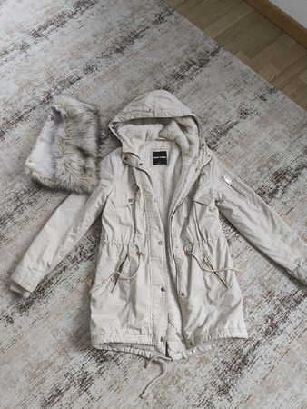 Winterjacke mit Pelzkragen, beige, Grösse xs, 160 cm, Mädche