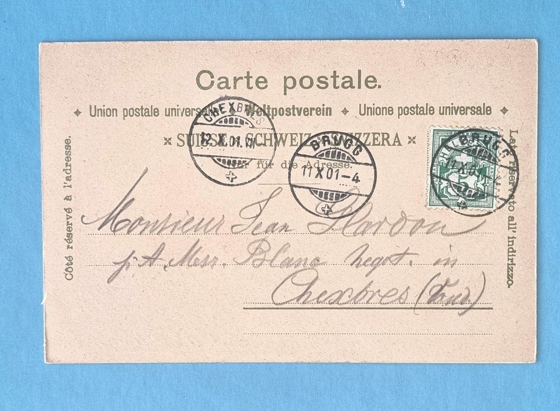 Cartoline postali: Brugg - Bahnhof mit Eisenbahn - Habsburg - Litho - 1901 – Usato da Rothrist venduto da RROENK 1