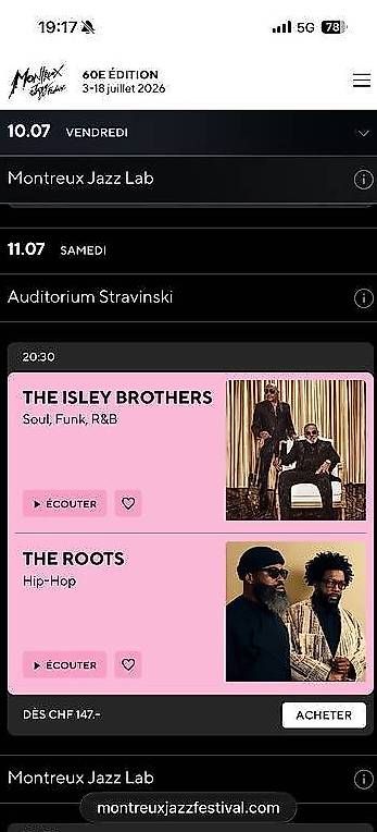 Billets de banque: Billets The Roots Montreux – Neuf avec emballage d'origine à Sugiez par Pitch827
