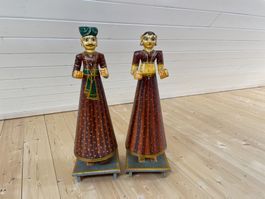 Indische Holzfiguren handbemalt Rajastan Paar 66cm