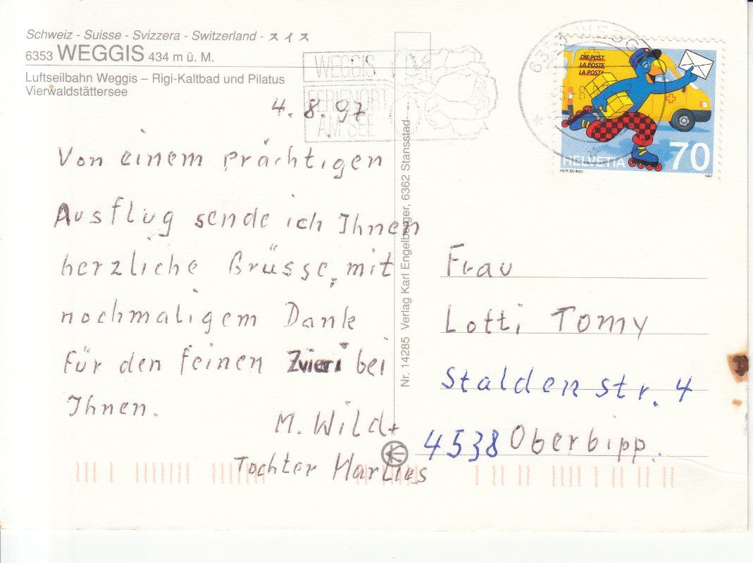 Cartoline postali: Weggis 1997 – Usato da Bürglen TG venduto da StampGraf 1