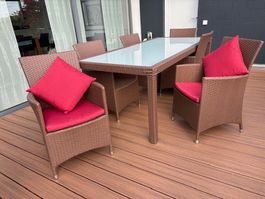 Gartenmöbel Set 8-Sitzer inkl. Kissen Polyrattan Braun