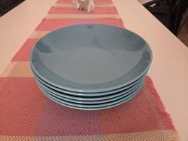 Suppenteller 6 Stück blau rund Keramik guter Zustand