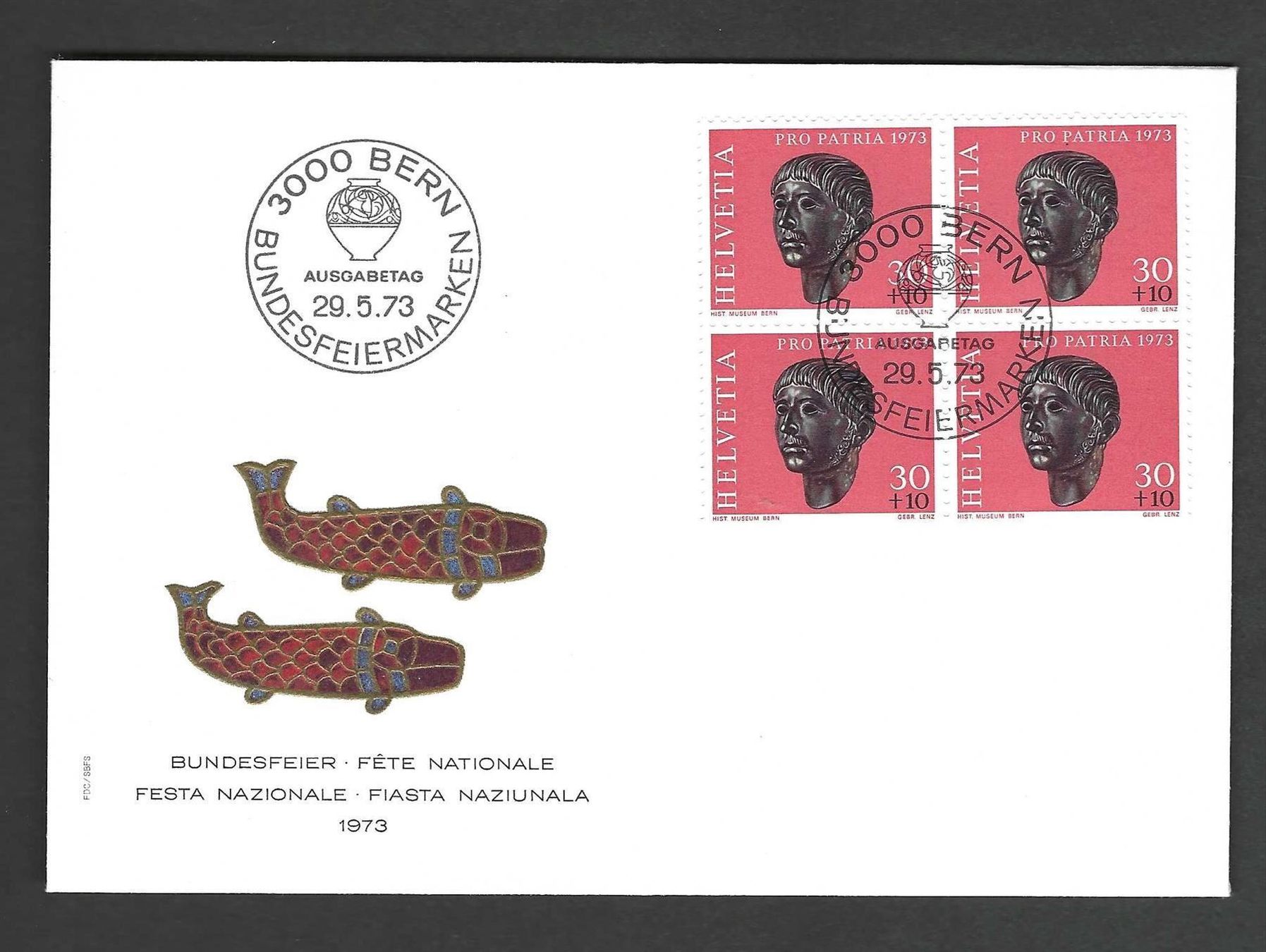 Tutti i francobolli: CH FDC Pro Patria  Viereblock 1973 – Nuovo e nell'imballaggio originale da Koblenz venduto da Markenhimmel