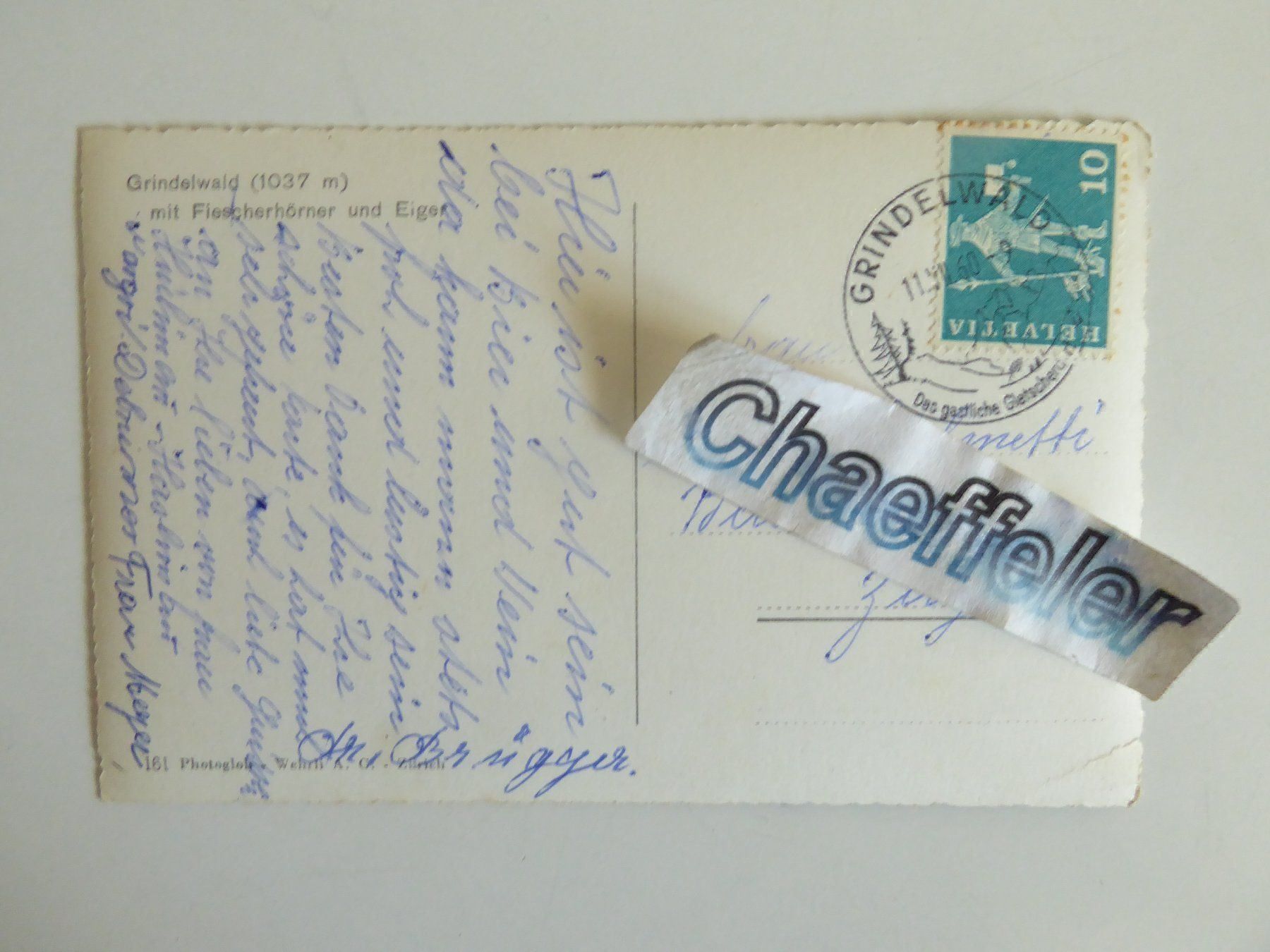Cartoline postali: 1960 Grindelwald mit Fiescherhörner und Eiger – Usato da Zürich venduto da Chaeffeler 1