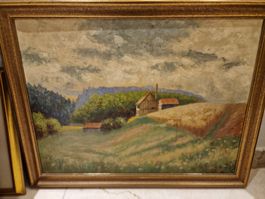 Schönes Landschaftsbild mit Bauernhof Öl auf Leinwand