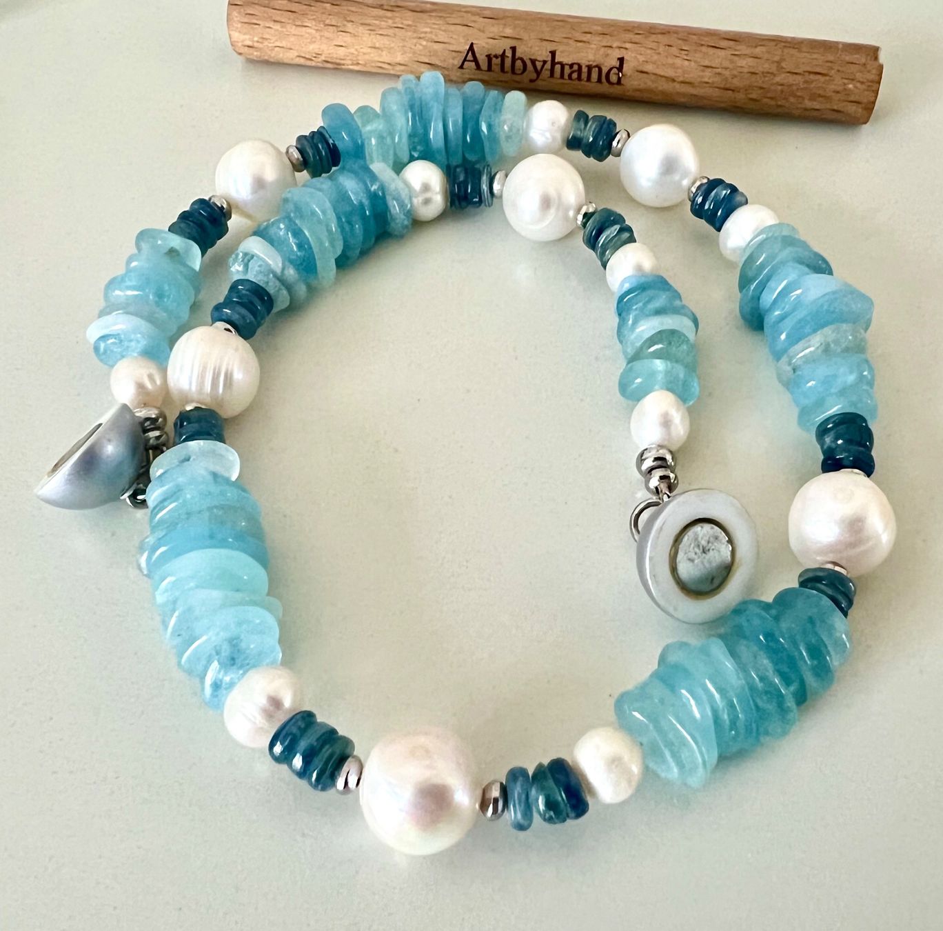 Ketten: Prunkstück: Aquamarin / Saphir Collier mit Barockperlen – Gebraucht aus Ruswil von artbyhand 8