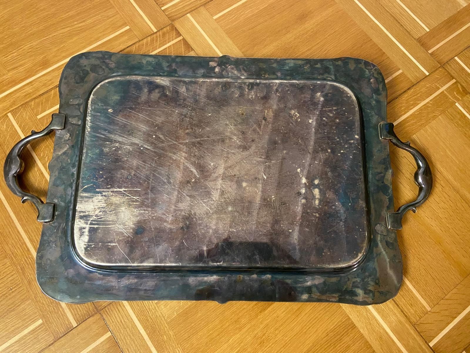 Servierplatten: Vintage Serviertablett, Silber, Rechteckig, mit Griffen – Gebraucht aus Lohn SH von Winter03 2