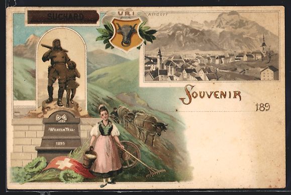 Cartes postales: Litho Altdorf, Ortsansicht, Tell-Denkmal – D'occasion à Berlin par bartko-reher