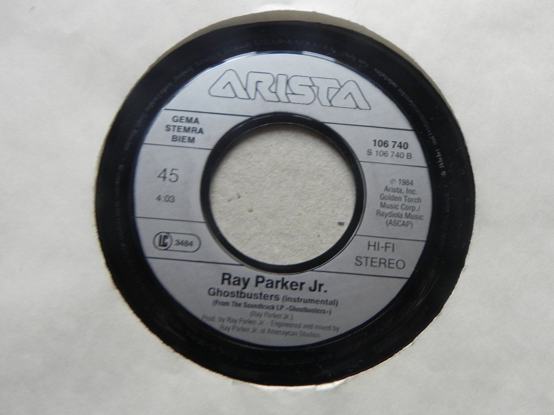 Dischi in vinile: Single 7"  Rock Pop Soundtrack Top Hit Ghostbuster 1984 – Usato da Siebnen venduto da krimsie 3