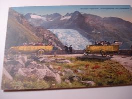 PK Grimsel-Passhöhe, mit Postautos, um 1920,farbig ungelaufe