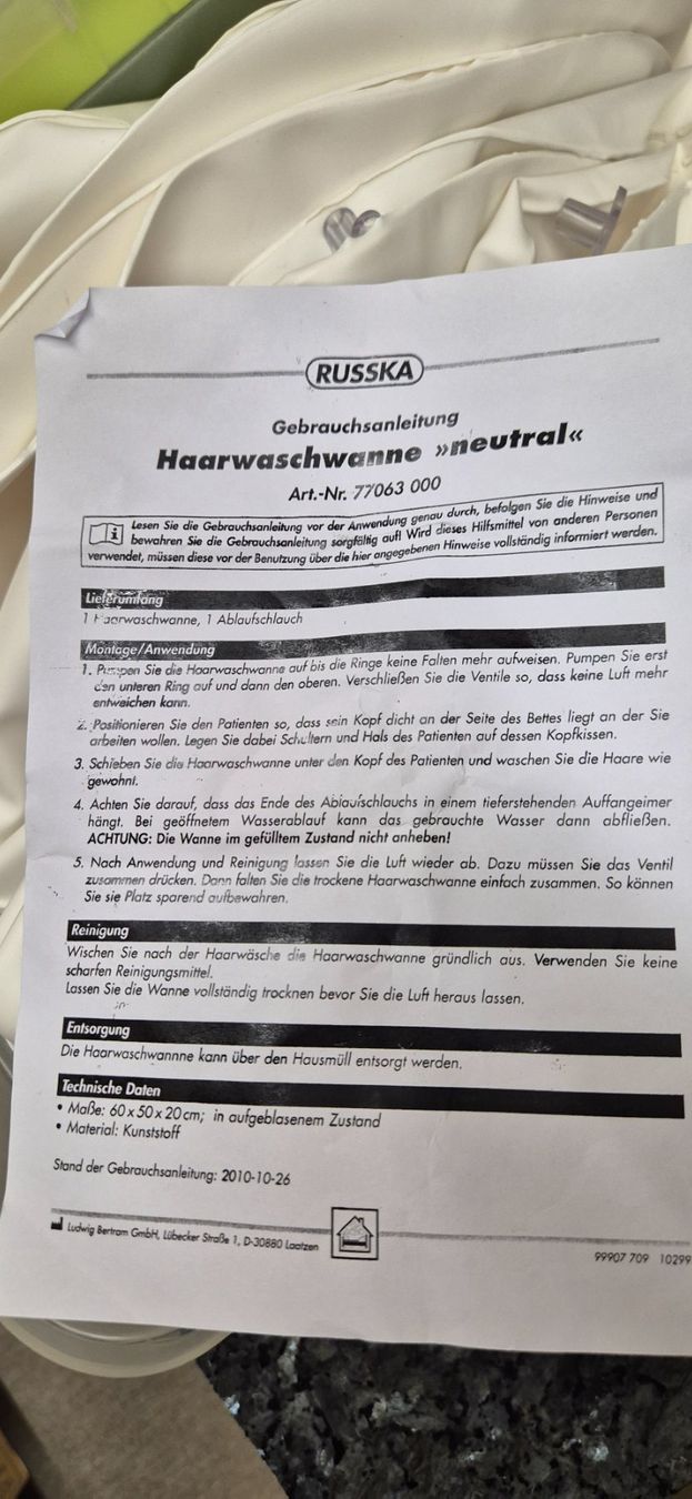 Appareils médicaux: Haarwaschbecken aufblasbar – D'occasion à Huttwil par Hpb7 1