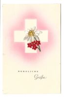 Seidenkarte  Appenzeller Stickerei  Edelweiss auf CH-Kreuz