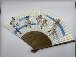 Bel éventail en bambou et papier décoré, Japon