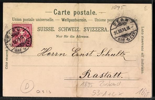 Ansichtskarten: Vorläufer-Lithographie Bern, 1895, Zeit – Gebraucht aus Berlin von bartko-reher 1