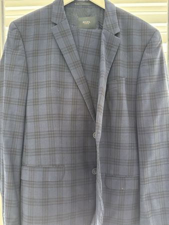 Herren Anzug Extra Slim Fit 54 Schurwolle kariert blau