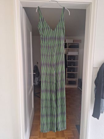 Sommer-Jumpsuit in grün/violett m/Bindegürtel, Gr S