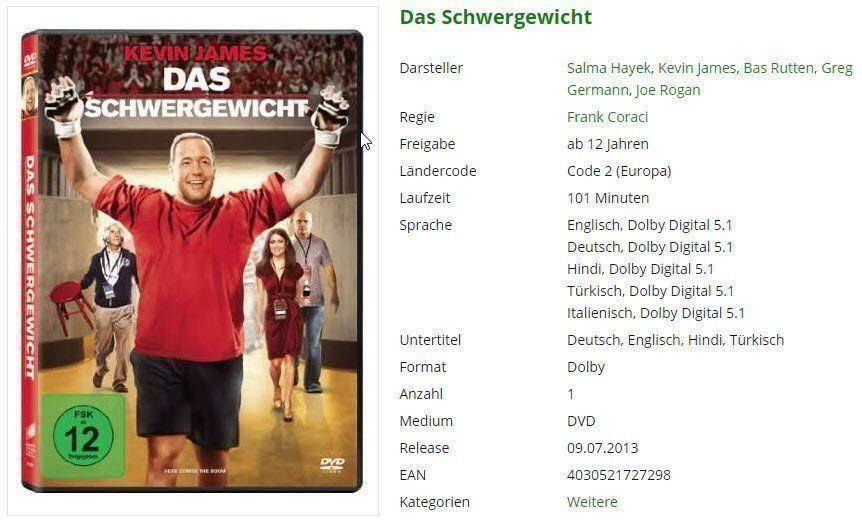 Tutti i DVDs: Das Schwergewicht - DVD – Usato da Buchrain venduto da Sssschaller