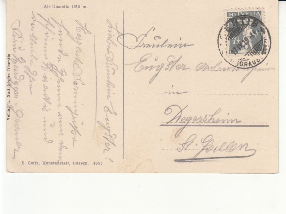 Cartoline postali: Disentis (Alt-) 1919 – Usato da Bürglen TG venduto da StampGraf 1