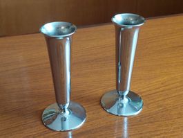 2 petits vases/bougeoirs art deco en métal chromé ✨
