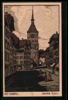 Steindruck-AK Aarau, Obertor-Turm in der